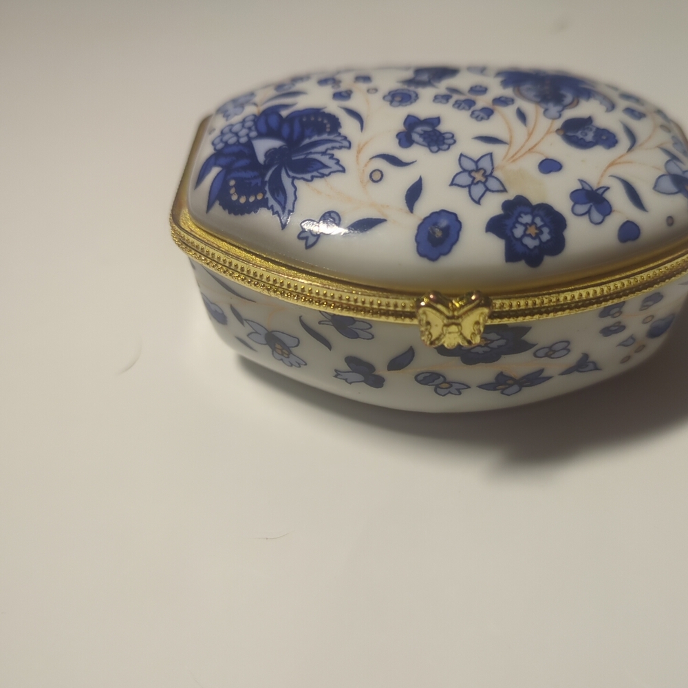 Floral Blue and White Jewelry Box